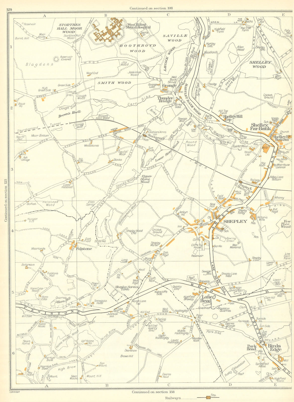 SHEPLEY Lane Head Shelley Smith Boothroyd Stockmoor Kirkburton 1935 old map